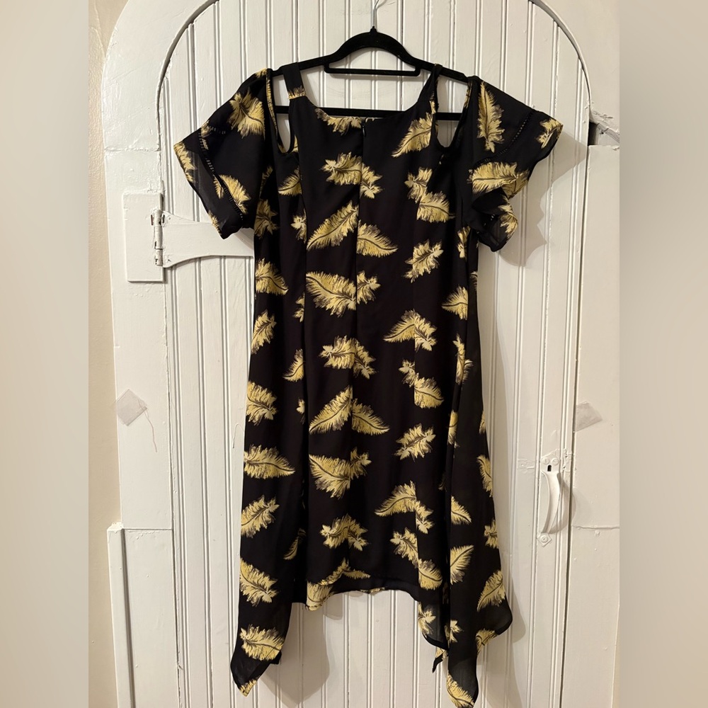 Disney Beauty and the Beast Feather Print Chiffon Dress Lined Size L - Picture 5 of 6